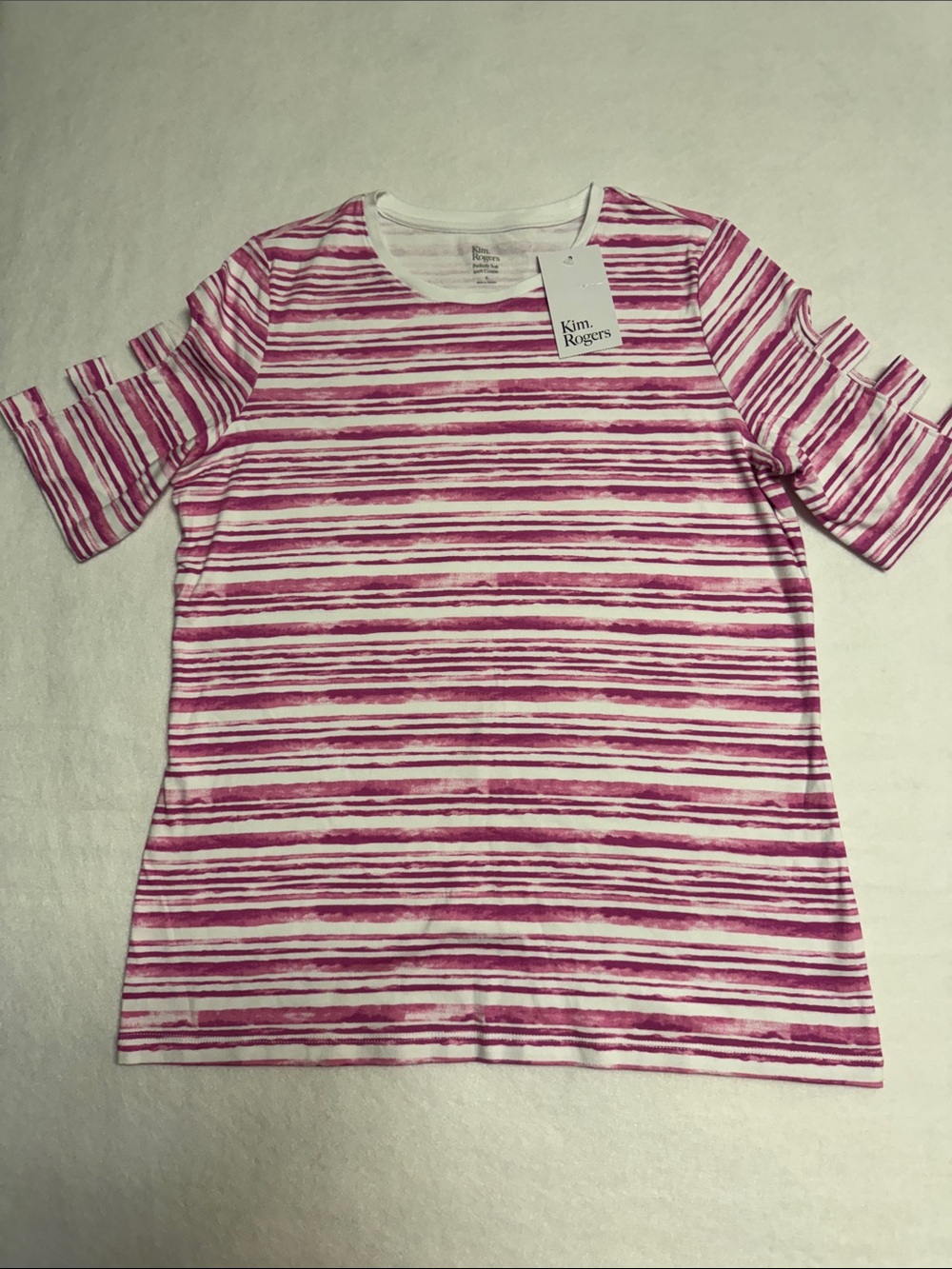 Kim Rogers Pink and White Striped Short Sleeve Tee